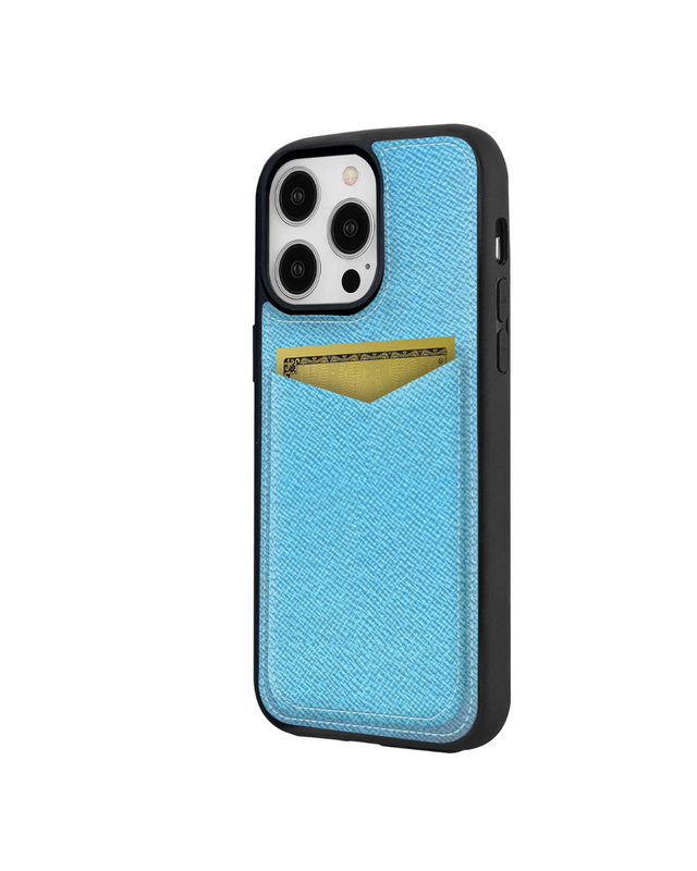 V Kartlık Bebek Mavisi Monaco Deri iPhone Kılıf