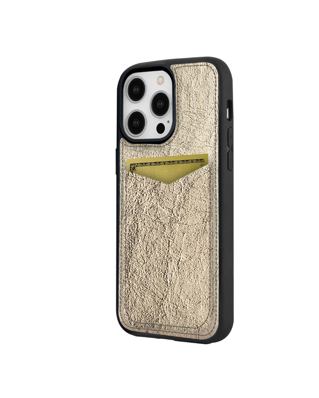 V Kartlık Gold Deri iPhone Kılıf