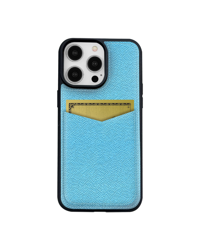 V Kartlık Bebek Mavisi Monaco Deri iPhone Kılıf