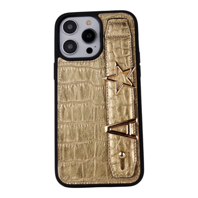 Harfli Kroko Gold Deri iPhone Kılıf