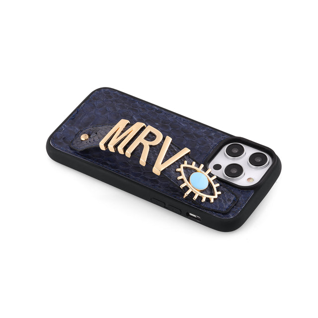 Harfli Lacivert Piton Yılan Deri iPhone Kılıf