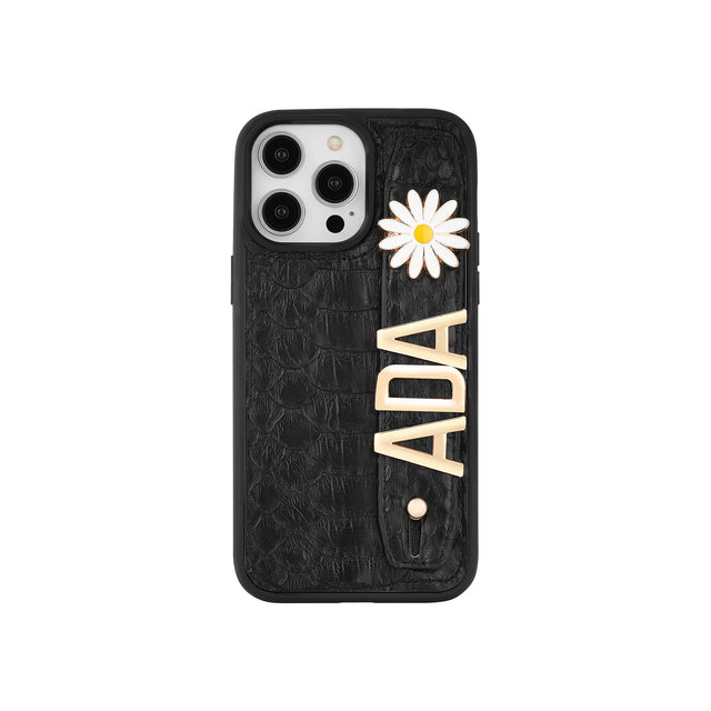 Harfli Siyah Piton Yılan Deri iPhone Kılıf