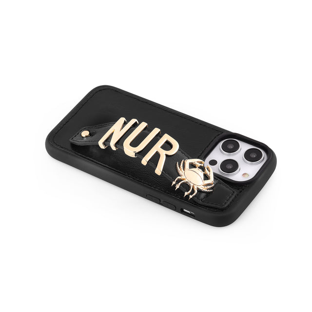 Harfli Siyah Deri iPhone Kılıf