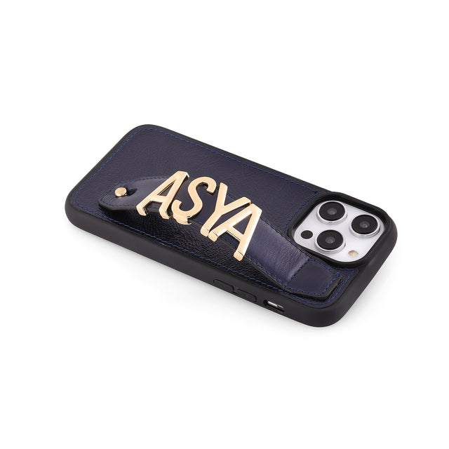Harfli Lacivert Deri iPhone Kılıf
