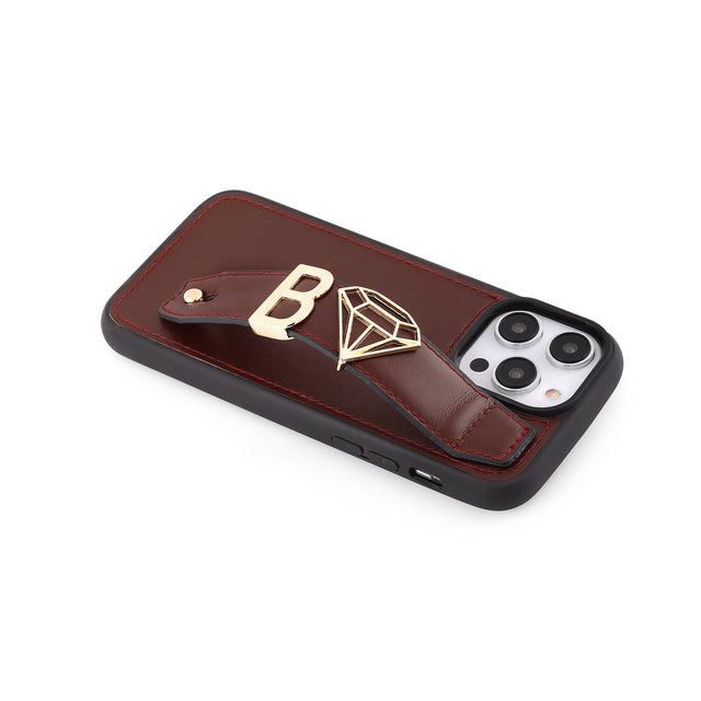 Harfli Bordo Deri iPhone Kılıf