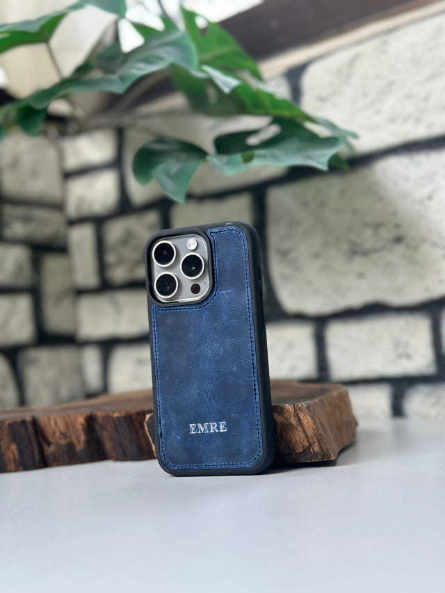 Kişiselleştirilir Lacivert Deri iPhone Kılıf