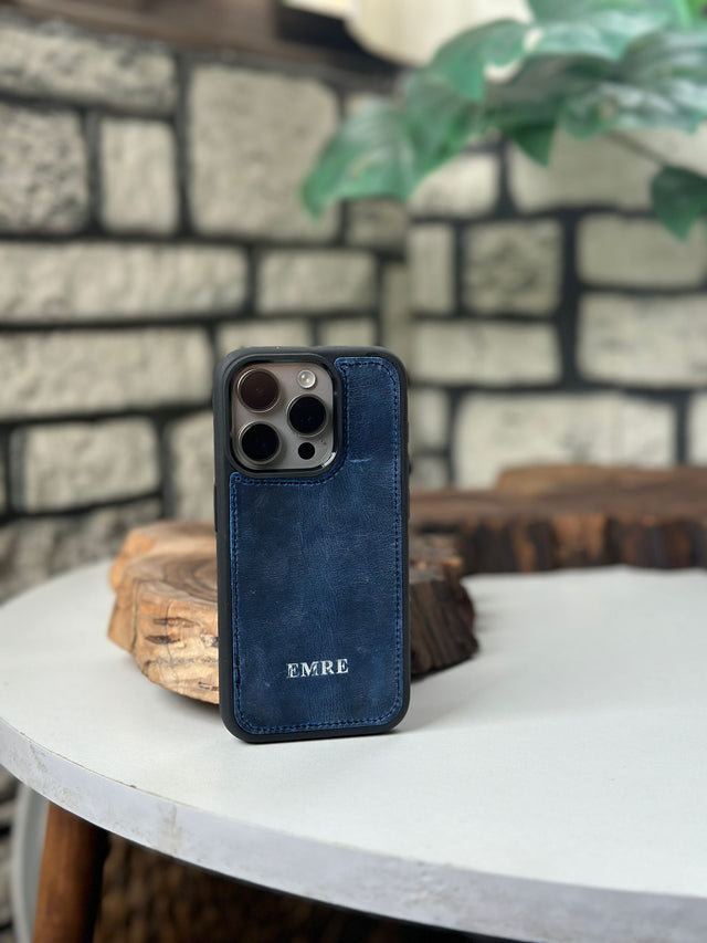 Kişiselleştirilir Lacivert Deri iPhone Kılıf