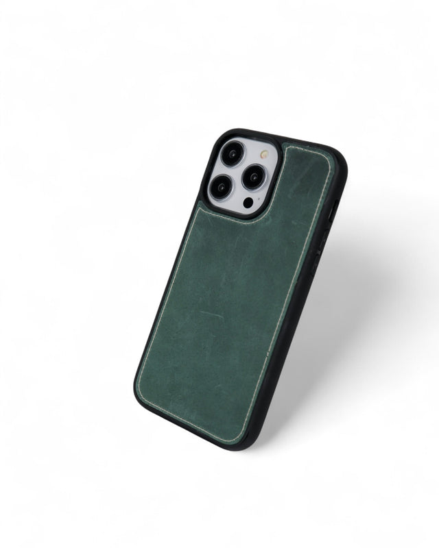 Kişiselleştirilir Haki Yeşil Deri iPhone Kılıf