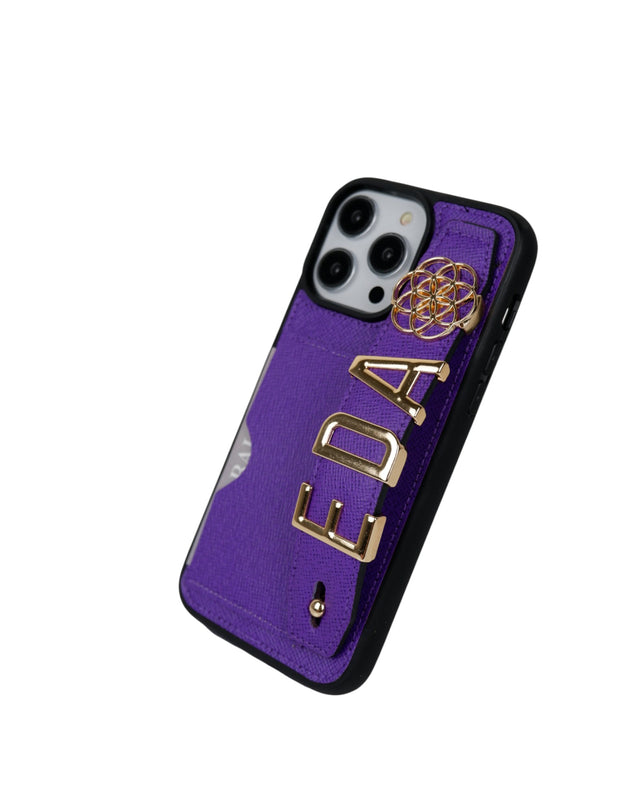Kartlık Harfli Mor Deri iPhone Kılıf