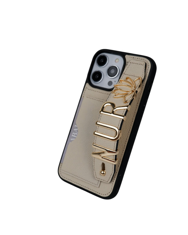 Kartlık Harfli Krem Deri iPhone Kılıf