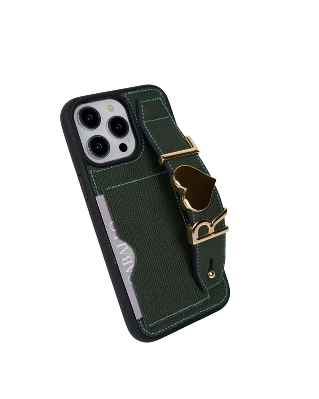 Kartlık Harfli Haki Yeşil Deri iPhone Kılıf
