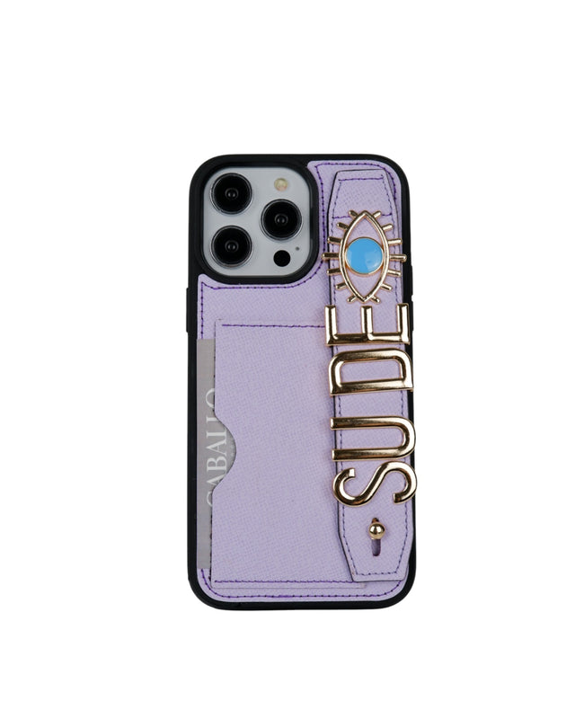 Kartlık Harfli Lila Deri iPhone Kılıf