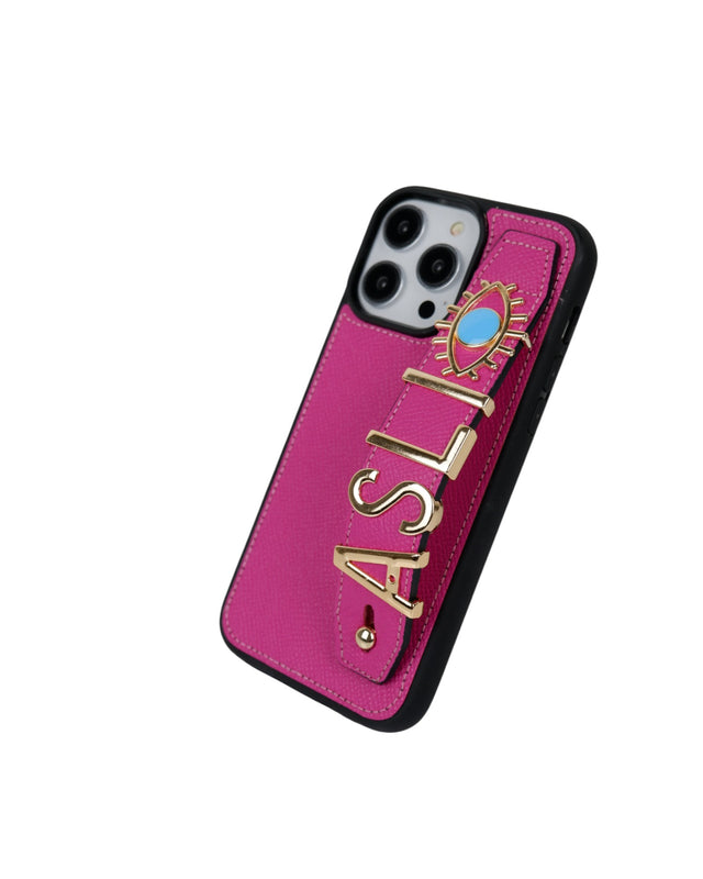 Harfli Fuşya Deri iPhone Kılıf