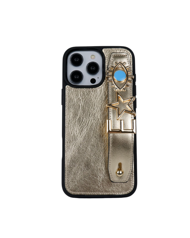 Harfli Gold Deri iPhone Kılıf