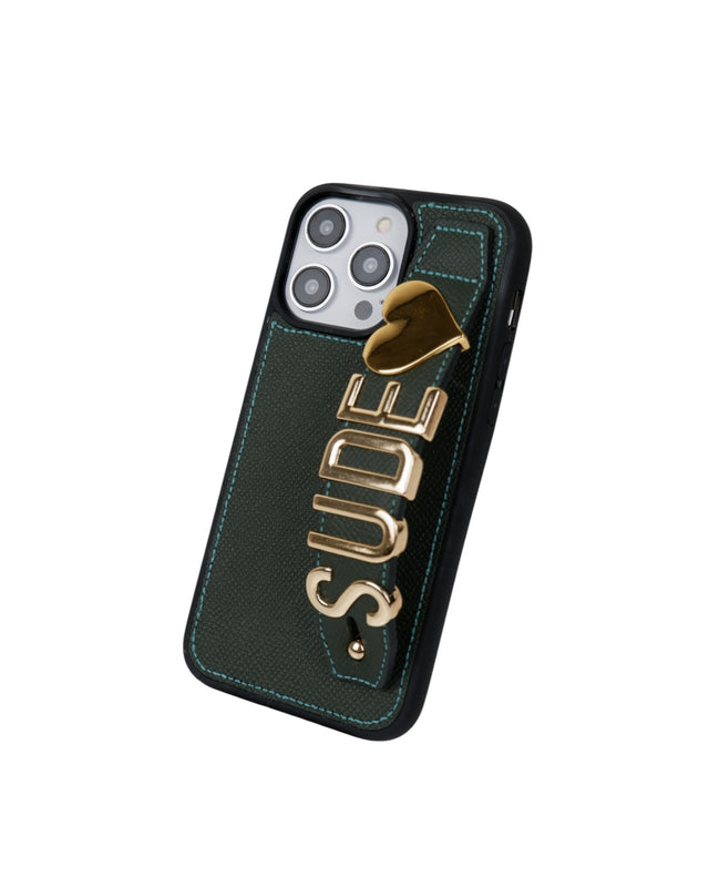Harfli Haki Yeşil Deri iPhone Kılıf