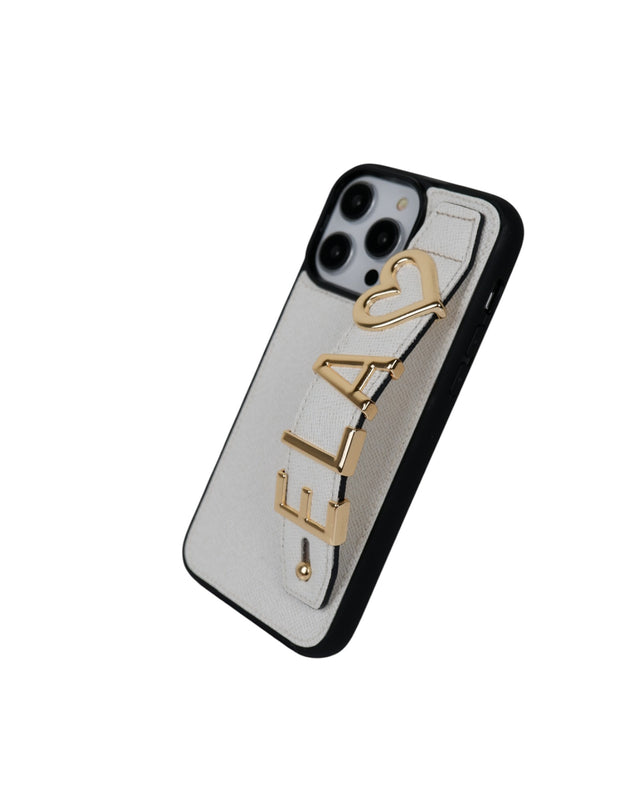 Harfli Beyaz Deri iPhone Kılıf