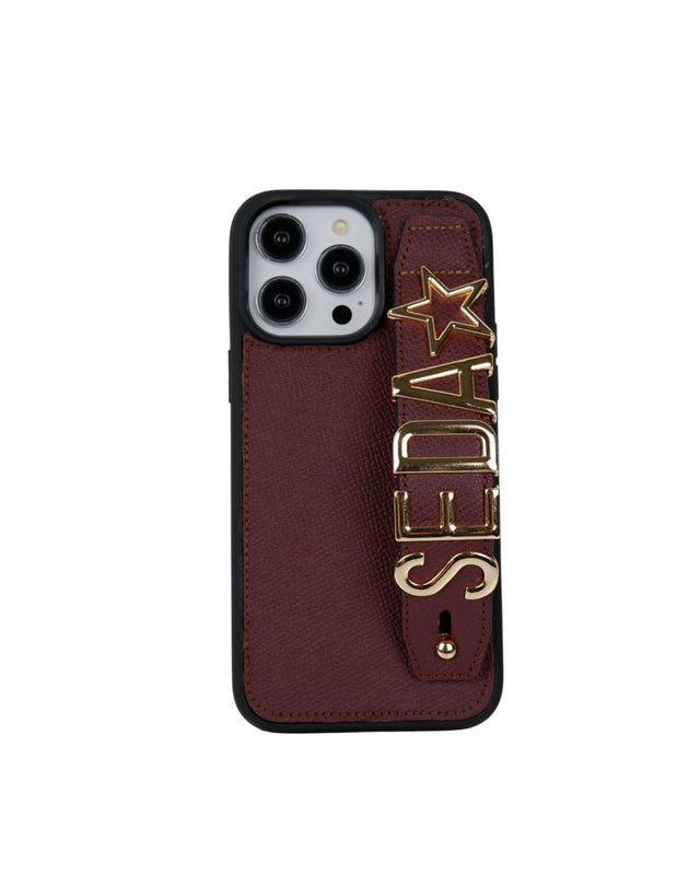 Harfli Bordo Deri iPhone Kılıf