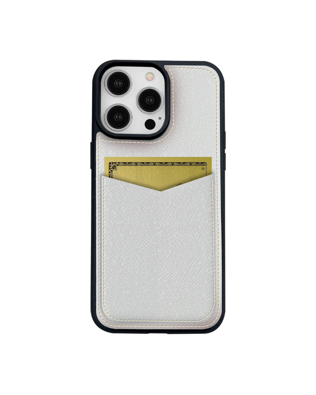V Kartlık Beyaz Monaco Deri iPhone Kılıf
