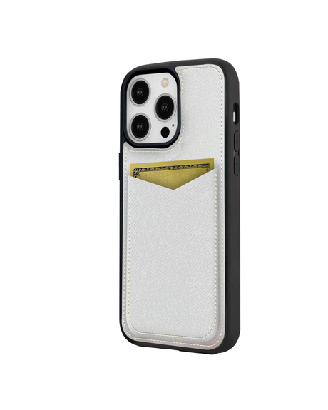 V Kartlık Beyaz Monaco Deri iPhone Kılıf
