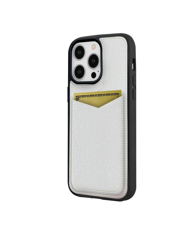 V Kartlık Beyaz Monaco Deri iPhone Kılıf