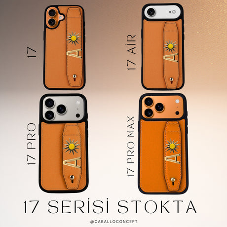 (iPhone 17 ÖZEL)Harfli Turuncu Deri iPhone Kılıf