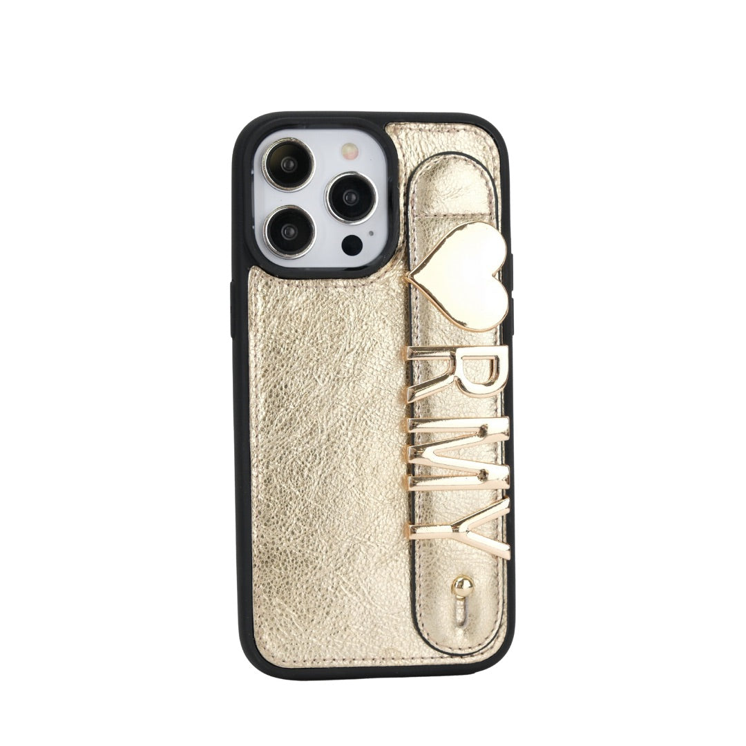 Harfli Gold Deri iPhone Kılıf