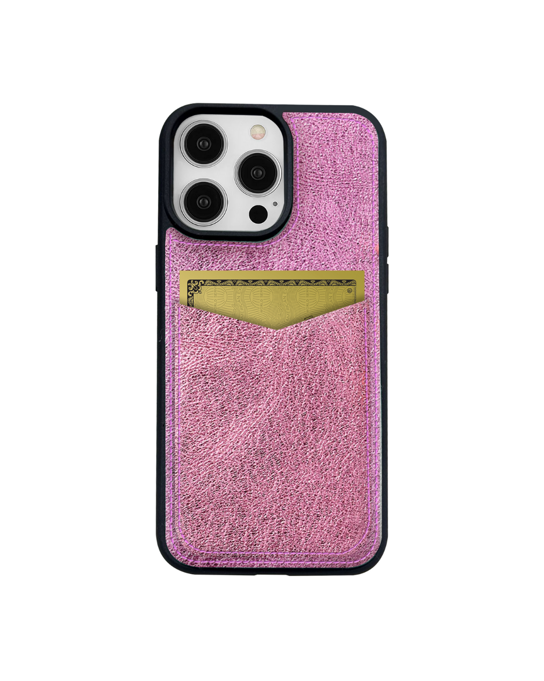 V Kartlık Pembe Deri iPhone Kılıf