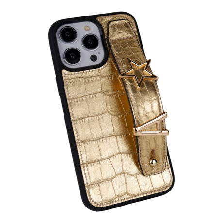 Harfli Kroko Gold Deri iPhone Kılıf