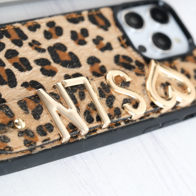 Harfli Leopar Deri iPhone Kılıf