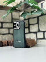 Kişiselleştirilir  Haki Yeşil Deri iPhone Kılıf