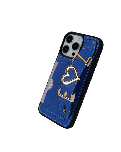 Kartlık Harfli Mavi Deri iPhone Kılıf