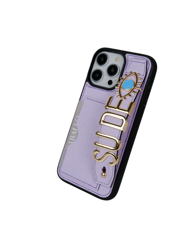 Kartlık Harfli Lila Deri iPhone Kılıf