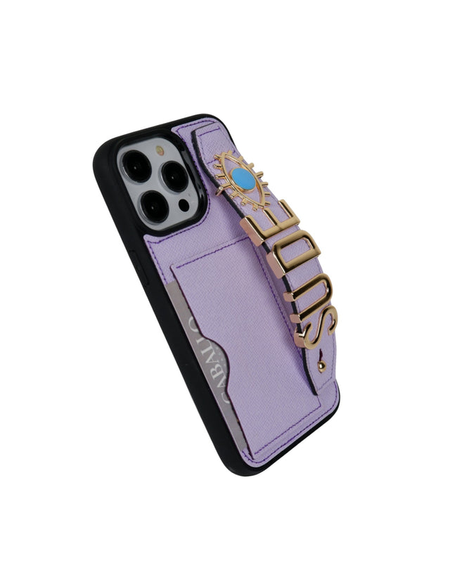 Kartlık Harfli Lila Deri iPhone Kılıf