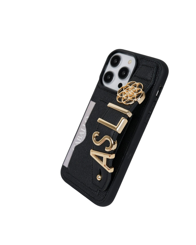 Kartlık Harfli Siyah Deri iPhone Kılıf