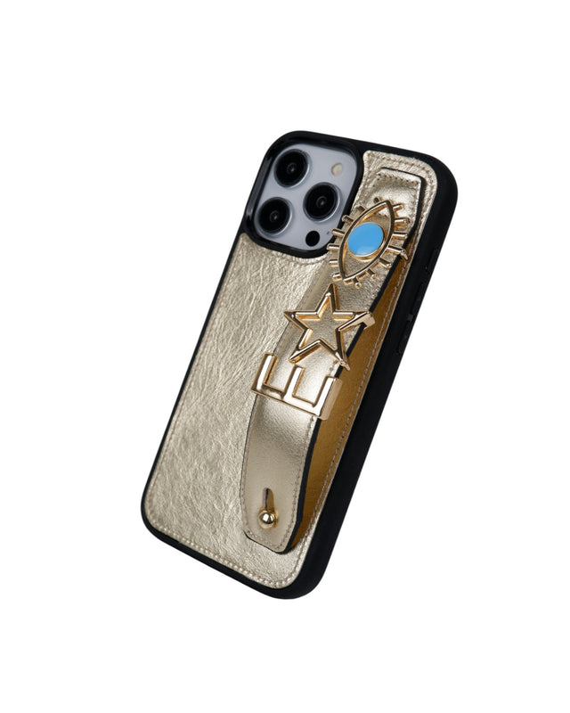 Harfli Gold Deri iPhone Kılıf