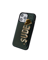 Harfli Haki Yeşil Deri iPhone Kılıf